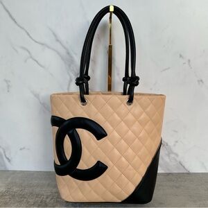 SOLD Chanel Calfskin Quilted Medium Cambon Tote Beige